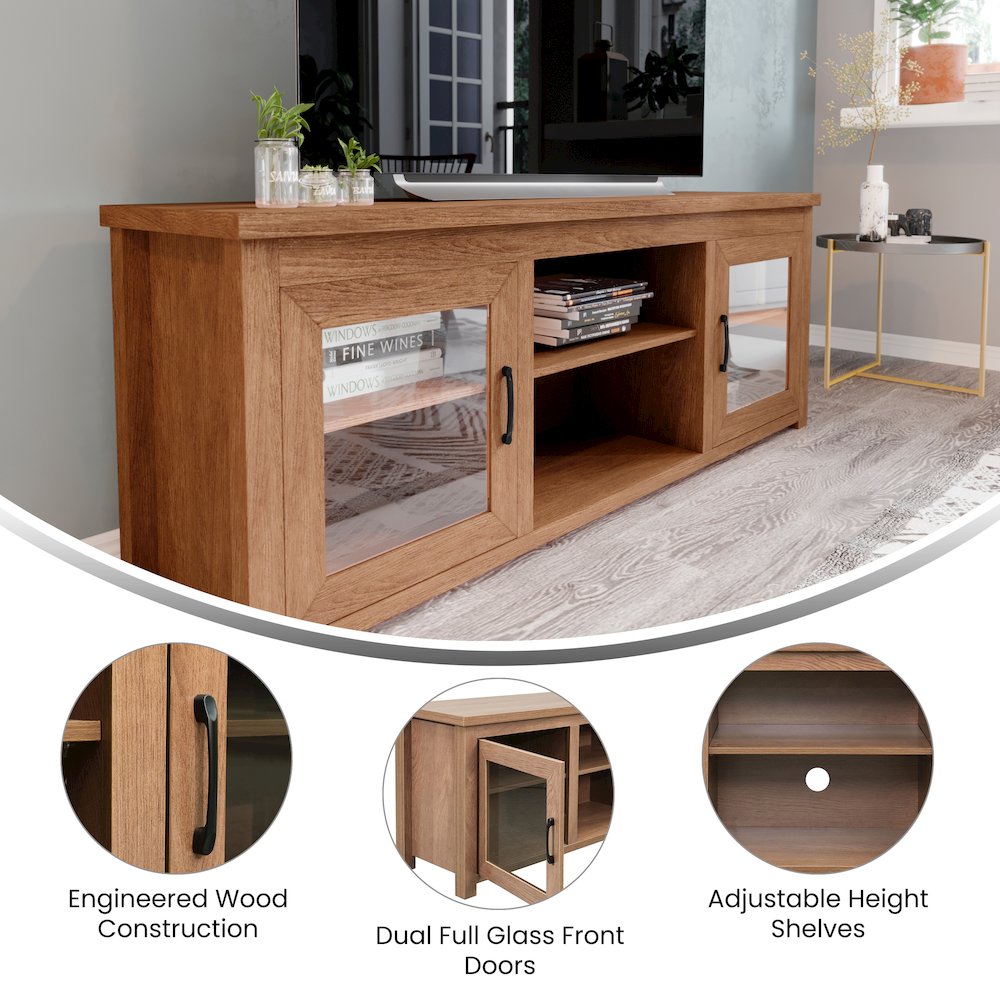 65" Entertainment Center with Storage Cabinets for up to 80" TV's, Walnut. Picture 4
