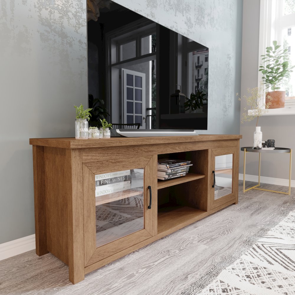 65" Entertainment Center with Storage Cabinets for up to 80" TV's, Walnut. Picture 3