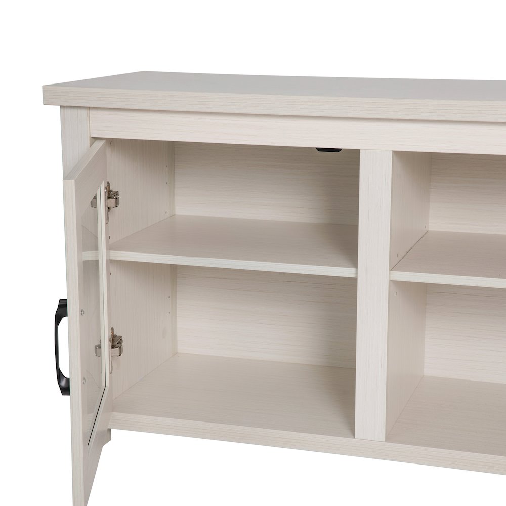 Classic TV Stand up to 80" TVs - White Wash Finish with Full Glass Doors. Picture 13