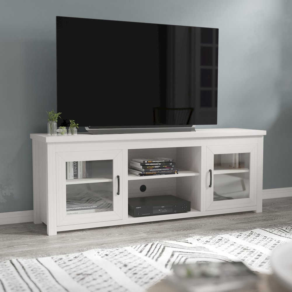 Classic TV Stand up to 80" TVs - White Wash Finish with Full Glass Doors. Picture 6