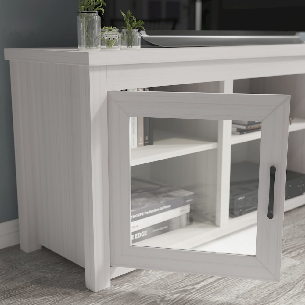 Classic TV Stand up to 80" TVs - White Wash Finish with Full Glass Doors. Picture 7