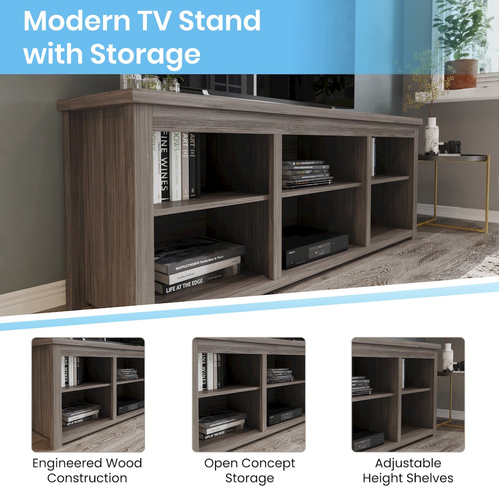 Farmhouse TV Stand up to 80" TVs - 65" Engineered Wood in Gray Wash Oak Finish. Picture 4
