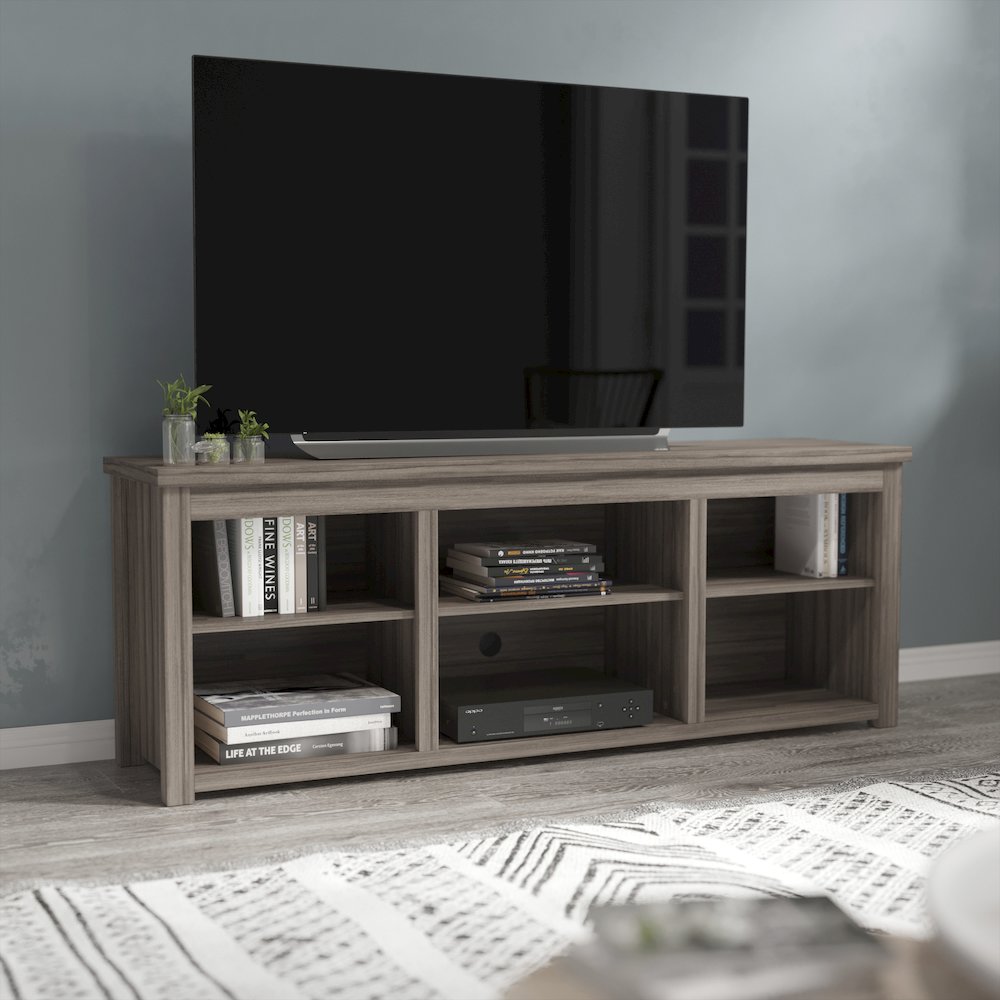 Farmhouse TV Stand up to 80" TVs - 65" Engineered Wood in Gray Wash Oak Finish. Picture 6