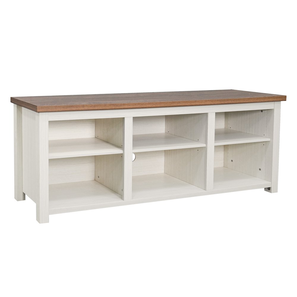 65" Open Media Console Cabinet for up to 80" TV's, Walnut Top/White Frame. Picture 1