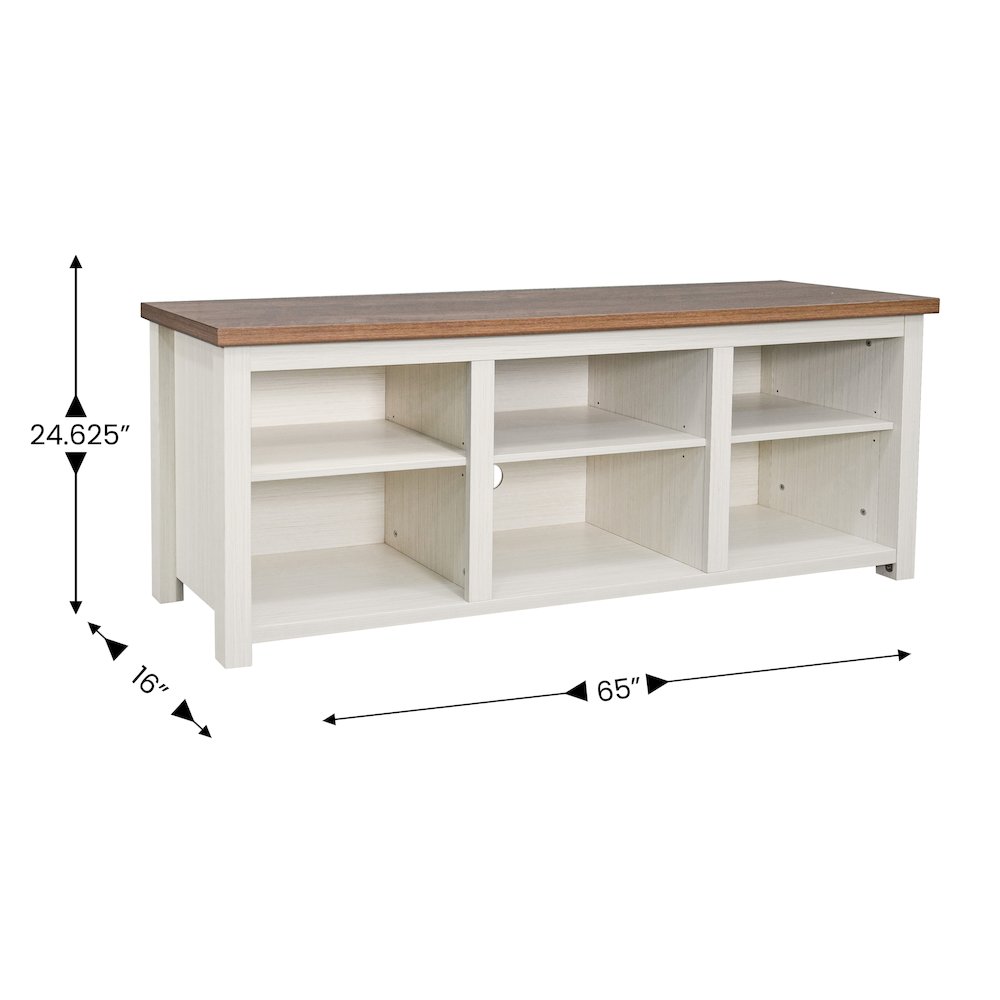 65" Open Media Console Cabinet for up to 80" TV's, Walnut Top/White Frame. Picture 5