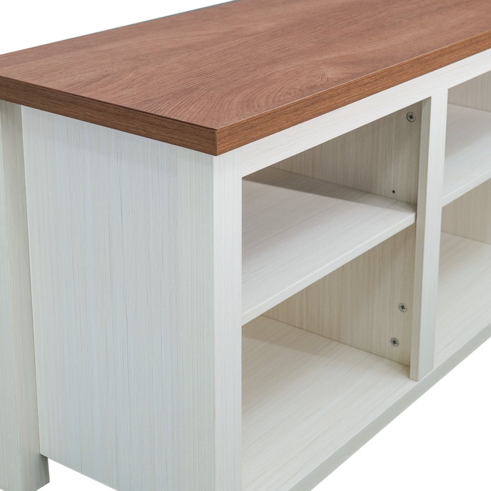 65" Open Media Console Cabinet for up to 80" TV's, Walnut Top/White Frame. Picture 10