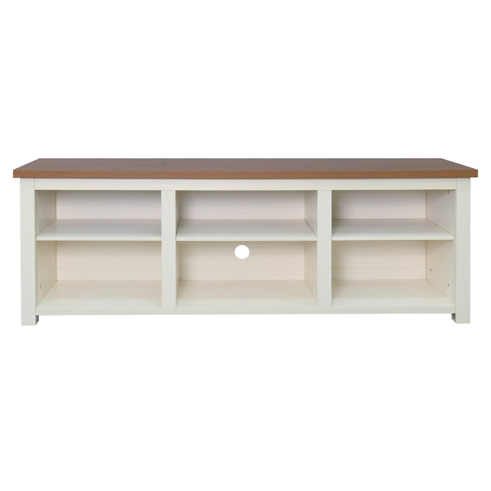 65" Open Media Console Cabinet for up to 80" TV's, Walnut Top/White Frame. Picture 9