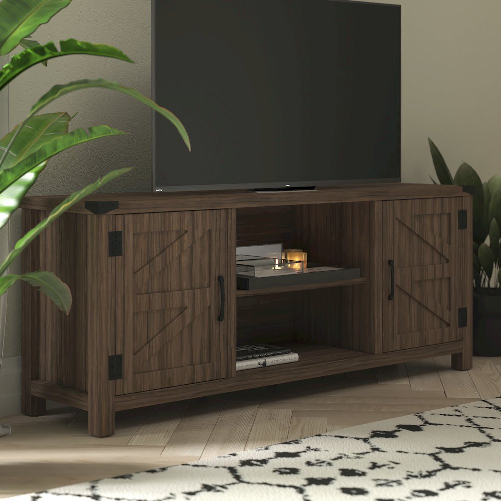 Farmhouse Barn Door TV Stand-Gray Wash Oak for TV's up to 65 ines-59". Picture 6