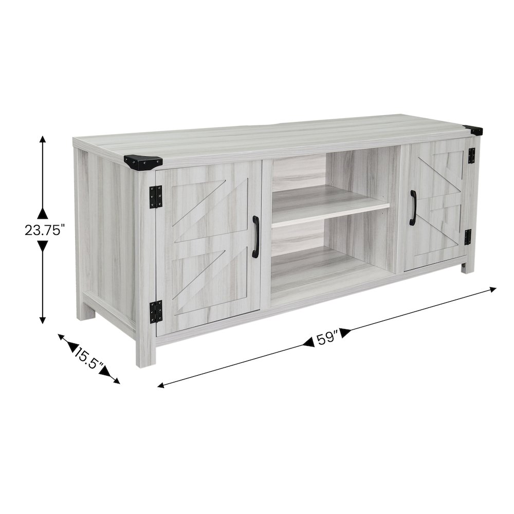 58" Barn Door Style TV Stand with Storage for up to 65" TV's, Light Gray. Picture 5