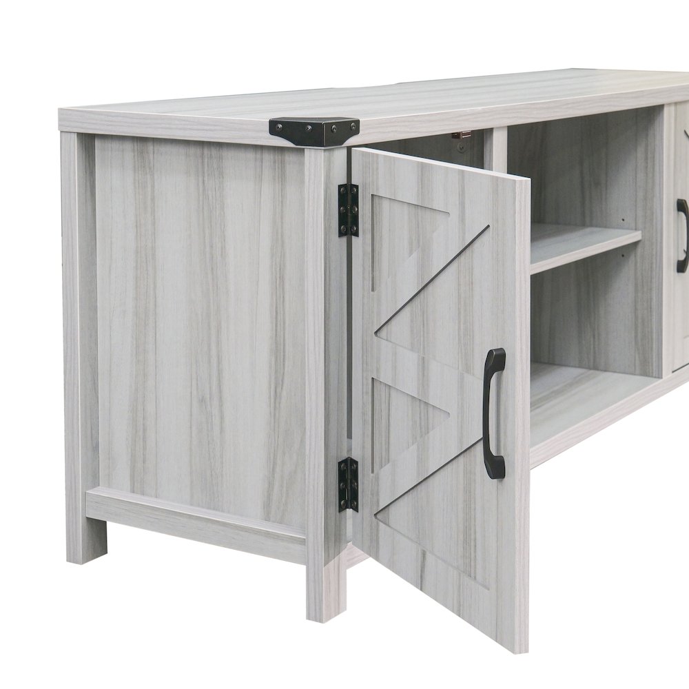 58" Barn Door Style TV Stand with Storage for up to 65" TV's, Light Gray. Picture 10