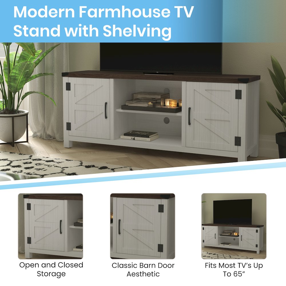 Farmhouse Barn Door TV Stand in White for TV's up to 65 ines - 59. Picture 4