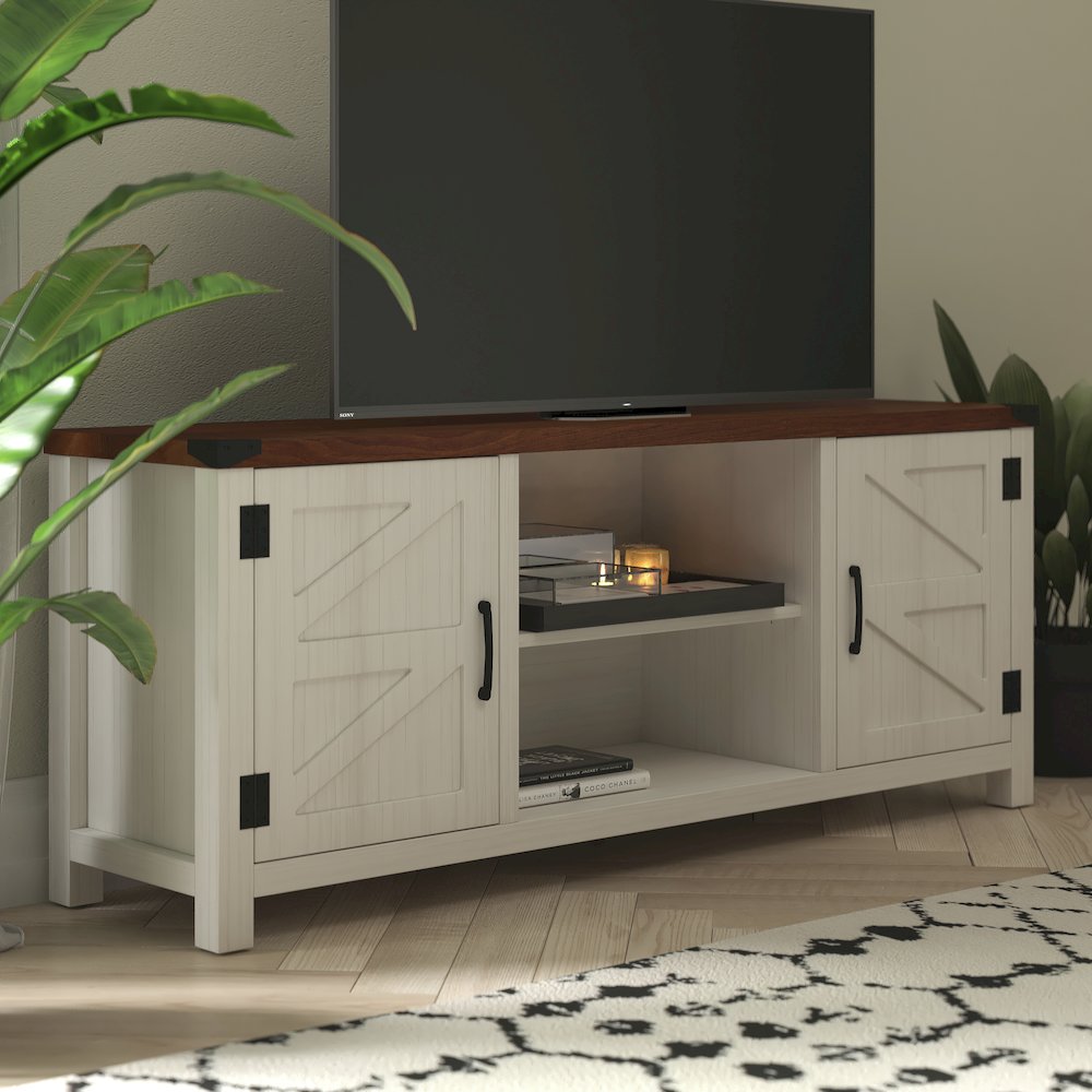 Farmhouse Barn Door TV Stand in White for TV's up to 65 ines - 59. Picture 6