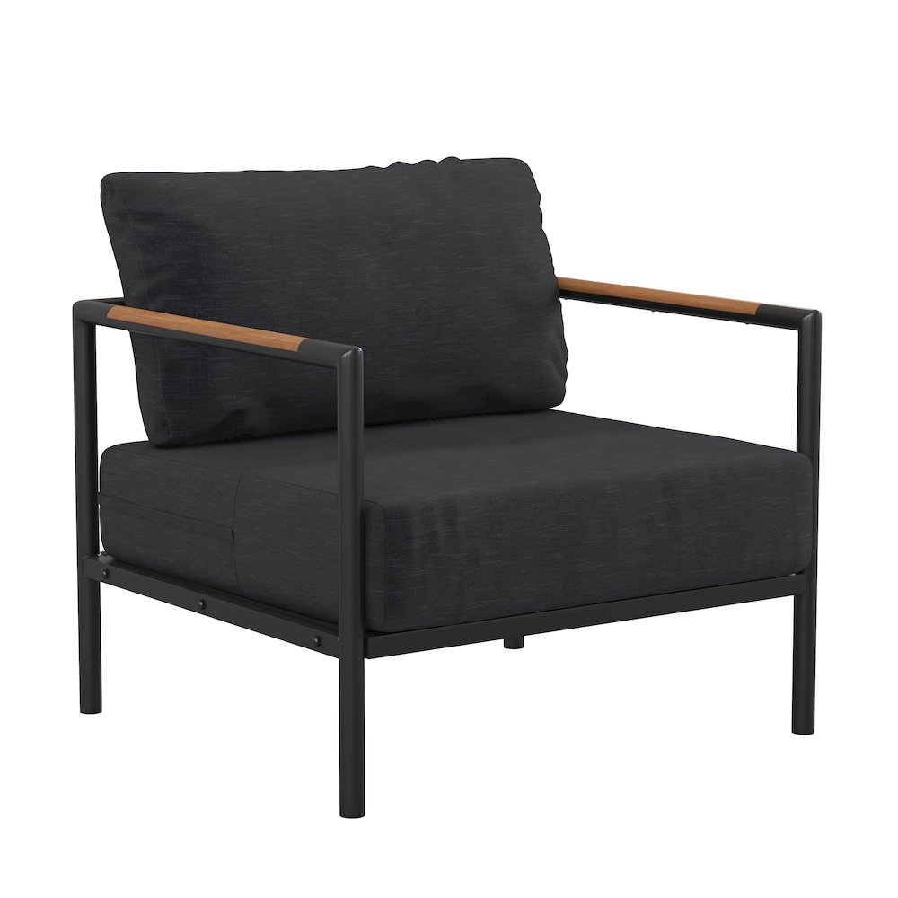 Patio Chair with Cushions - Aluminum Framed Chair, Black with Charcoal Cushions. Picture 1
