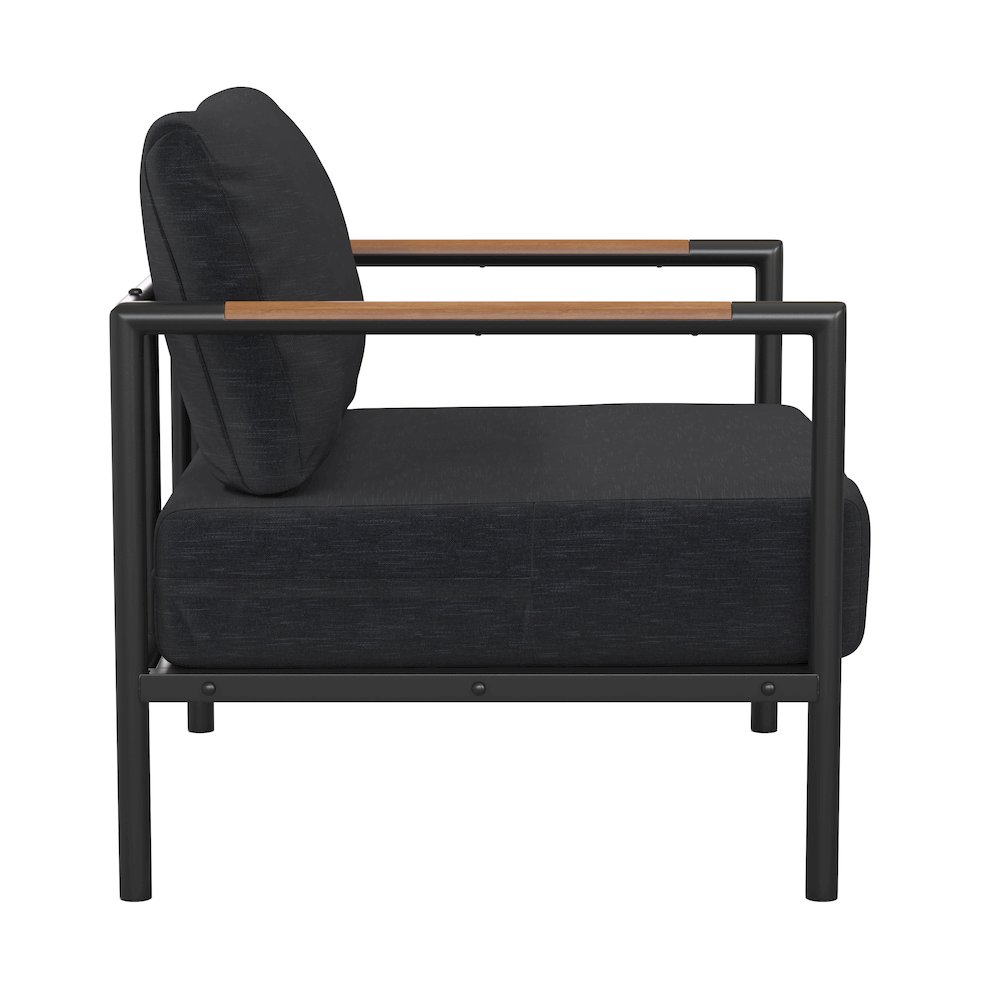 Patio Chair with Cushions - Aluminum Framed Chair, Black with Charcoal Cushions. Picture 8