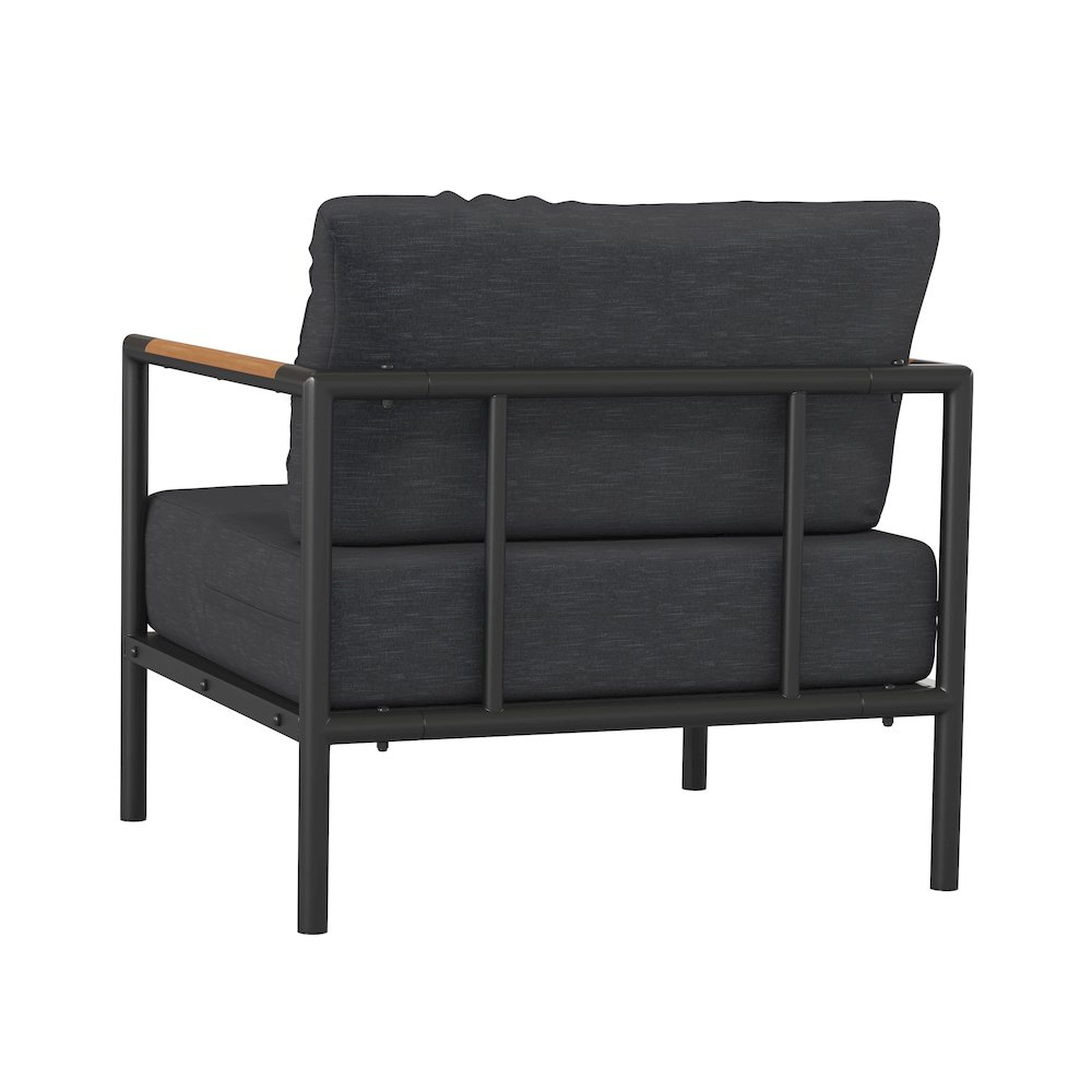 Patio Chair with Cushions - Aluminum Framed Chair, Black with Charcoal Cushions. Picture 6