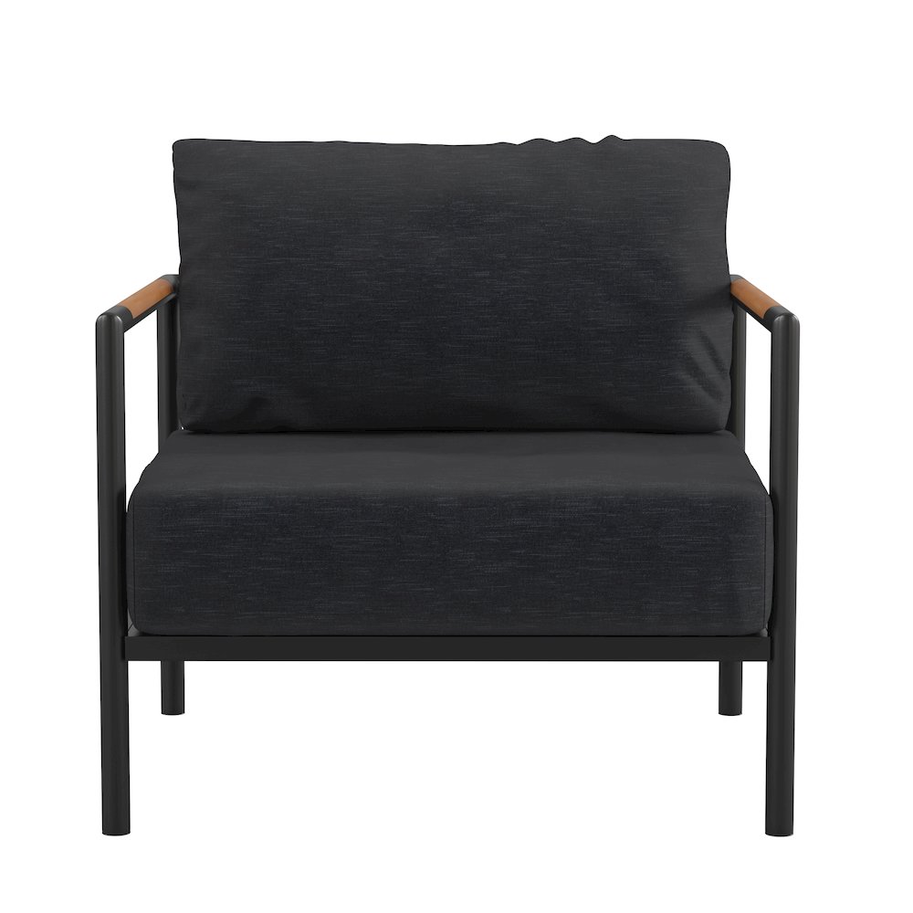 Patio Chair with Cushions - Aluminum Framed Chair, Black with Charcoal Cushions. Picture 9