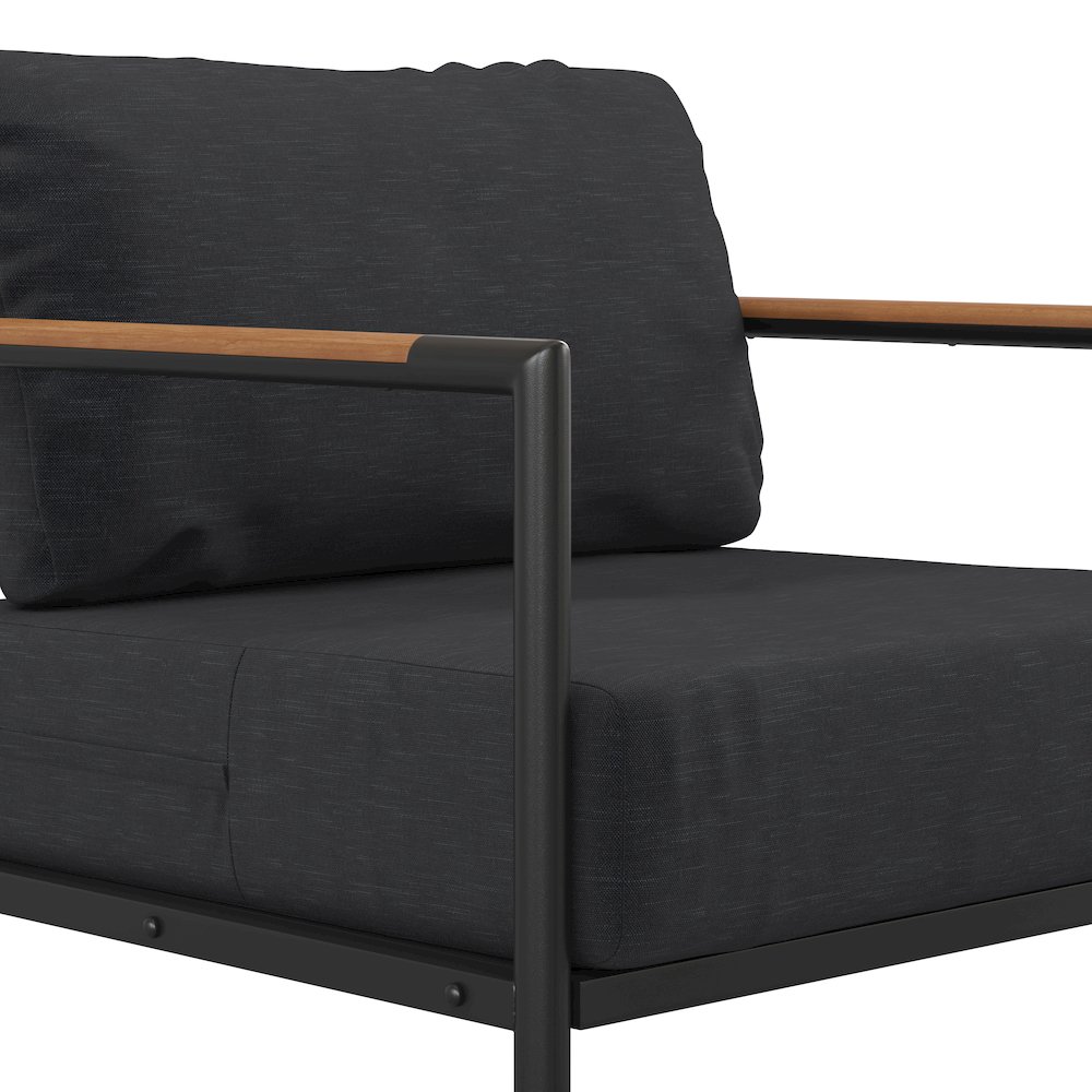 Patio Chair with Cushions - Aluminum Framed Chair, Black with Charcoal Cushions. Picture 7