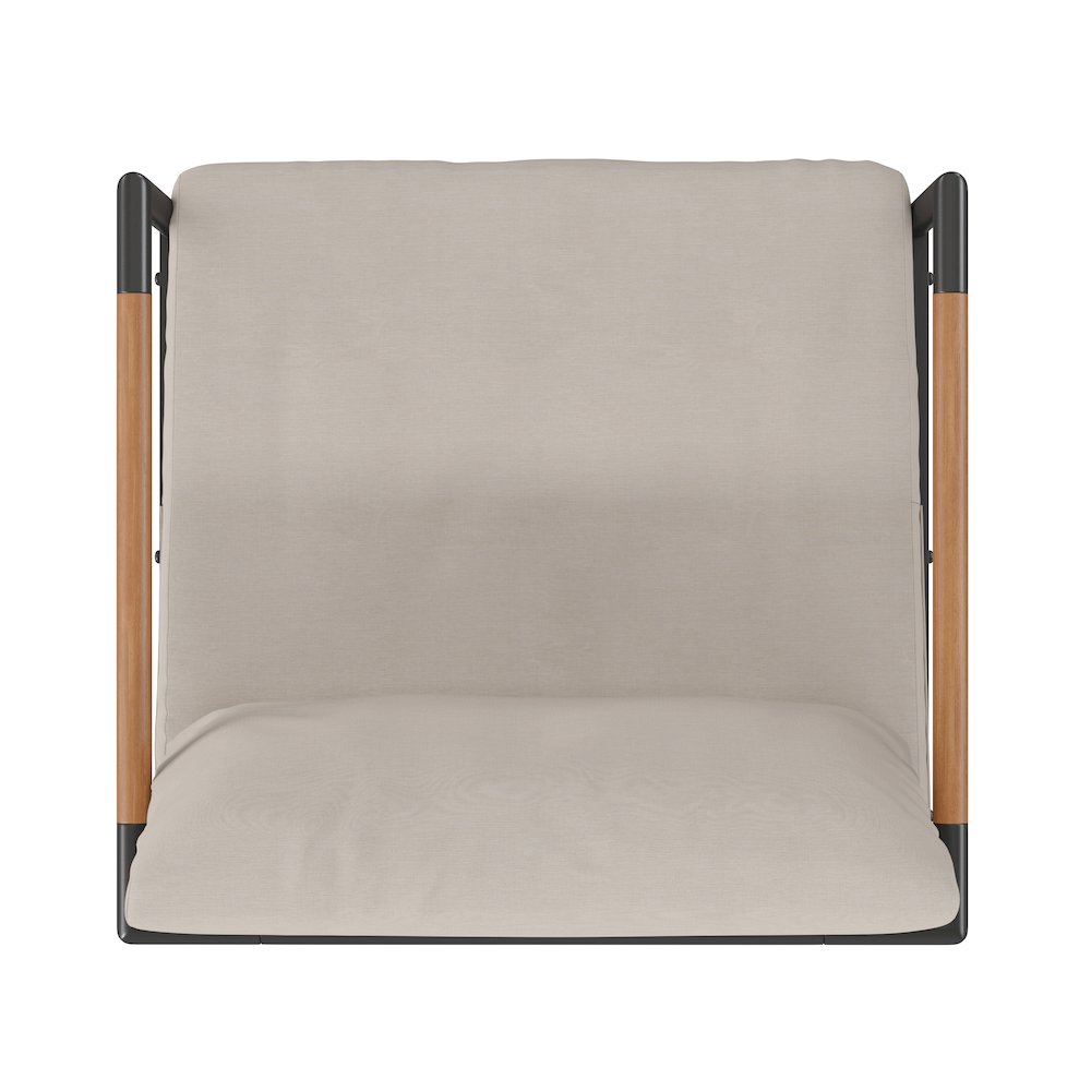 Patio Chair with Cushions - Aluminum Framed Chair, Black with Beige Cushions. Picture 10