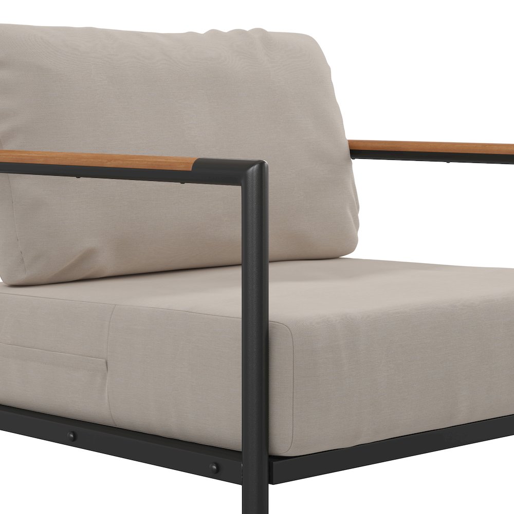 Patio Chair with Cushions - Aluminum Framed Chair, Black with Beige Cushions. Picture 7