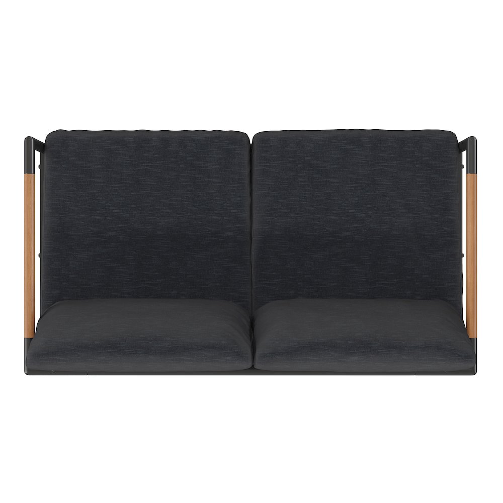 Patio Loveseat with Cushions  with Teak Accent Arms, Black-Charcoal Cushions. Picture 10