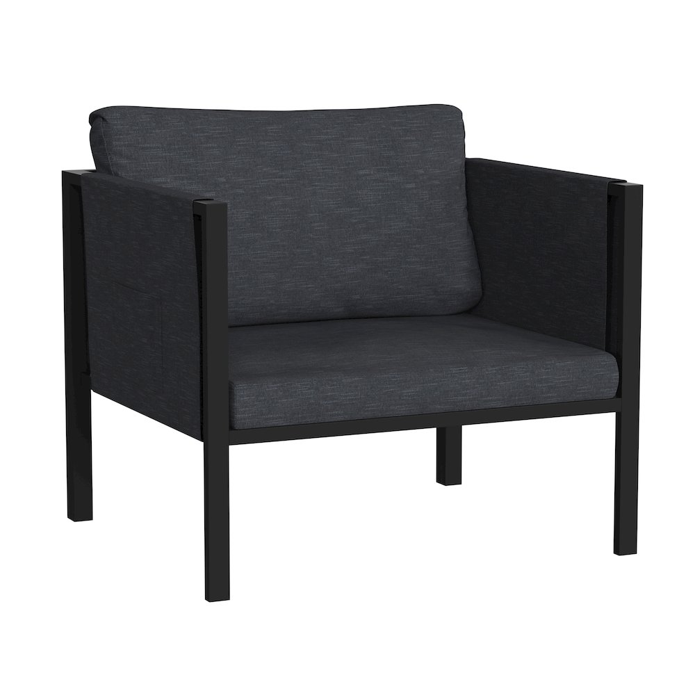 Patio Chair with Cushions, Black with Charcoal Cushions. Picture 1