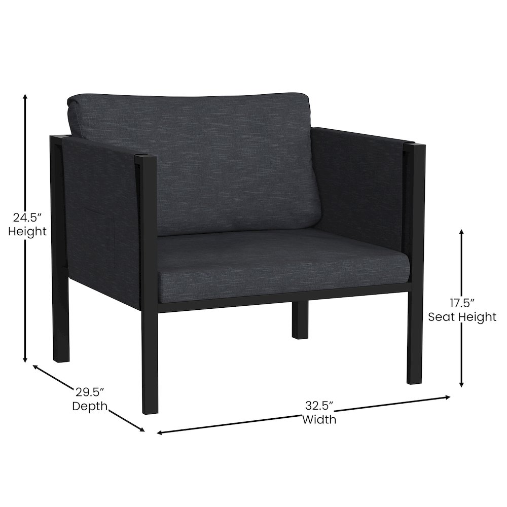 Patio Chair with Cushions, Black with Charcoal Cushions. Picture 5