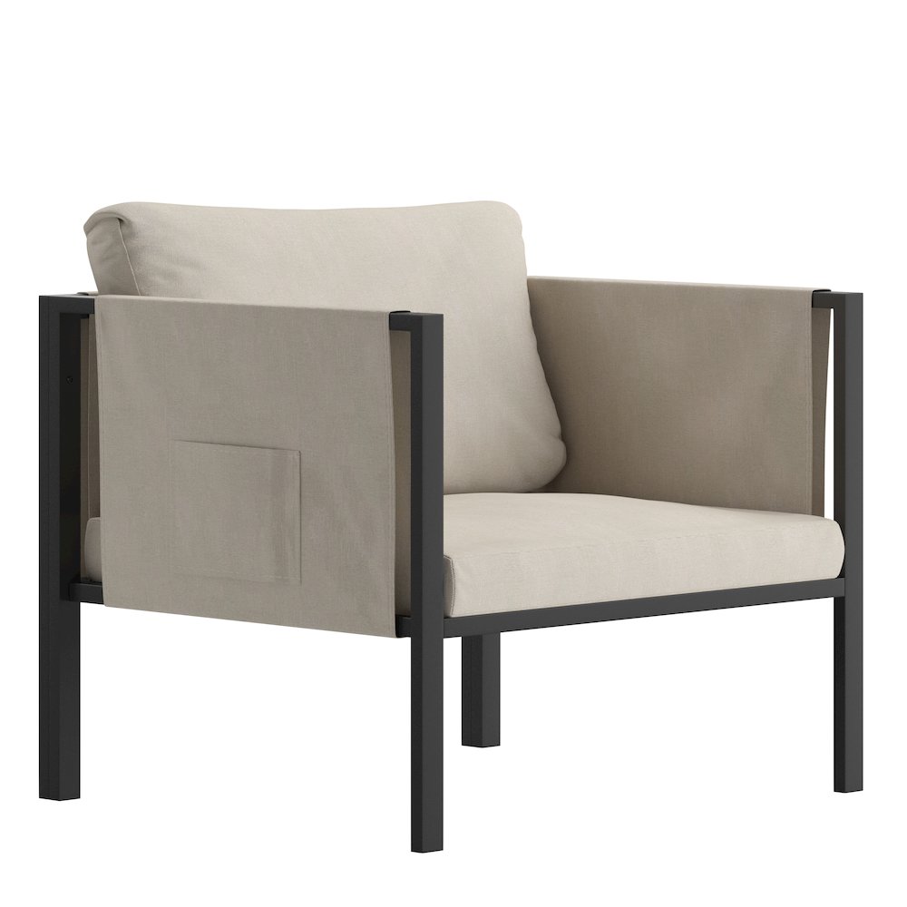 Patio Chair with Cushions, Black with Beige Cushions. Picture 1