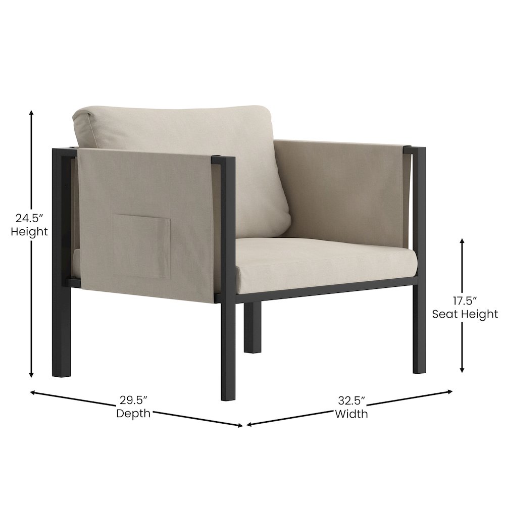 Patio Chair with Cushions, Black with Beige Cushions. Picture 5
