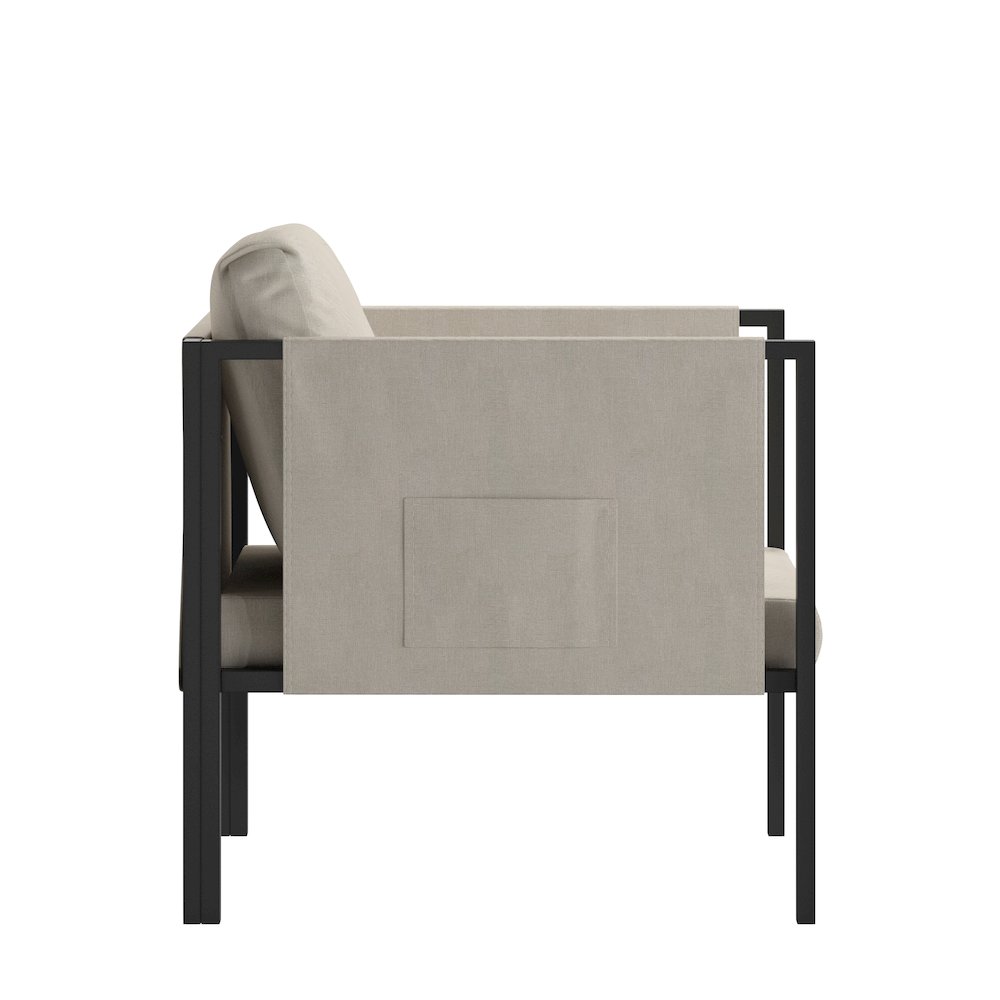 Patio Chair with Cushions, Black with Beige Cushions. Picture 8