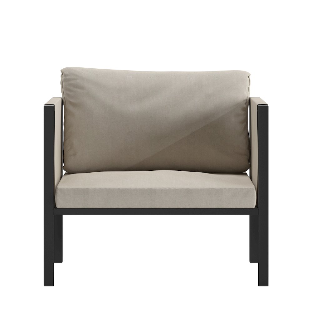 Patio Chair with Cushions, Black with Beige Cushions. Picture 9