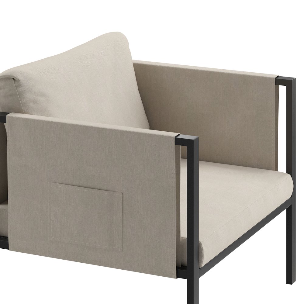 Patio Chair with Cushions, Black with Beige Cushions. Picture 7