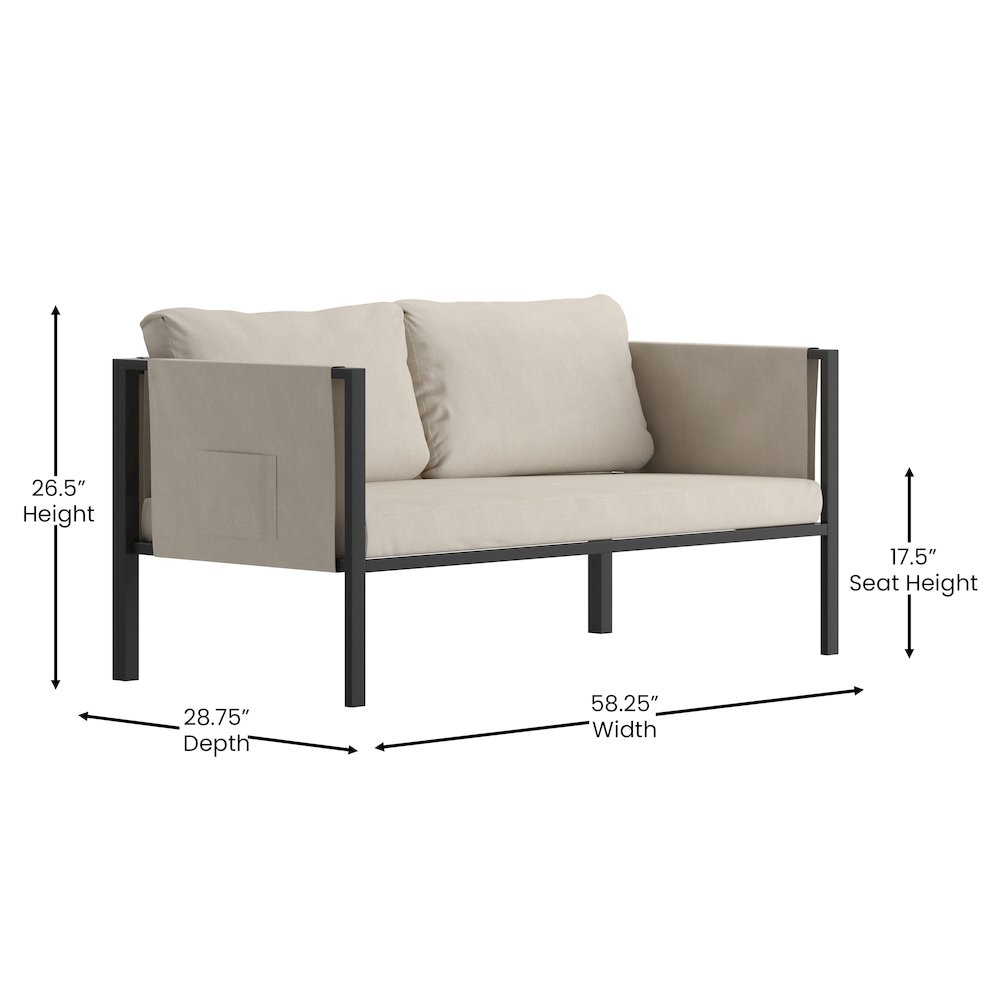 Loveseat with Cushions, Black with Beige Cushions. Picture 5