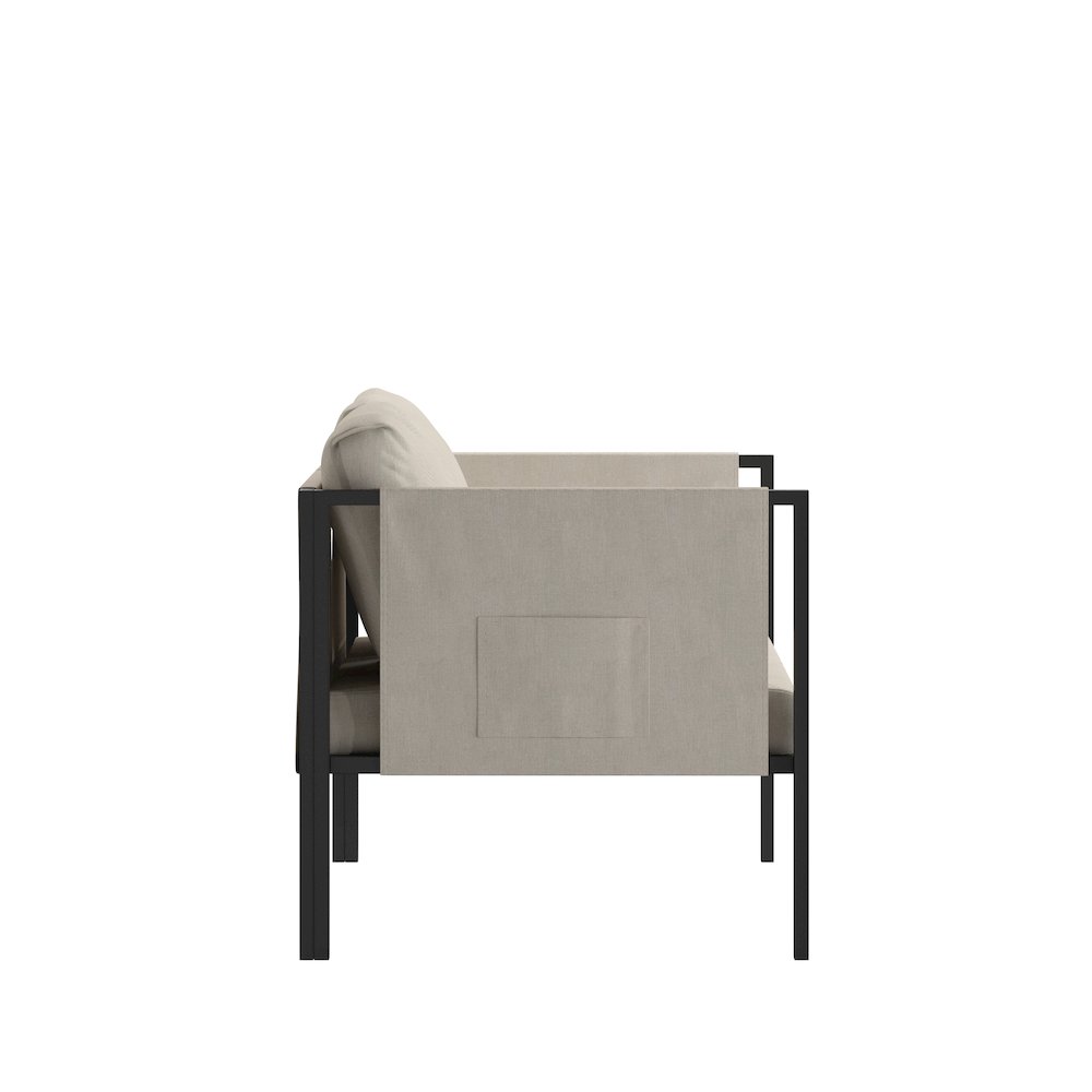 Loveseat with Cushions, Black with Beige Cushions. Picture 8