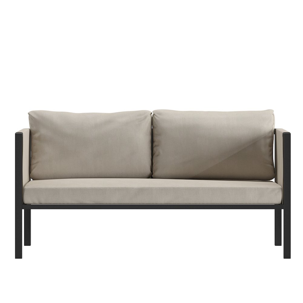 Loveseat with Cushions, Black with Beige Cushions. Picture 9