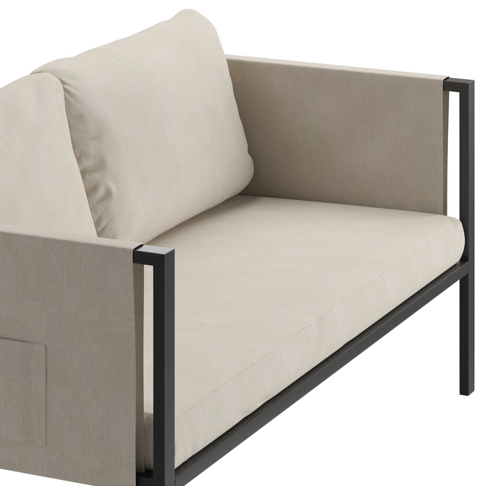 Loveseat with Cushions, Black with Beige Cushions. Picture 7