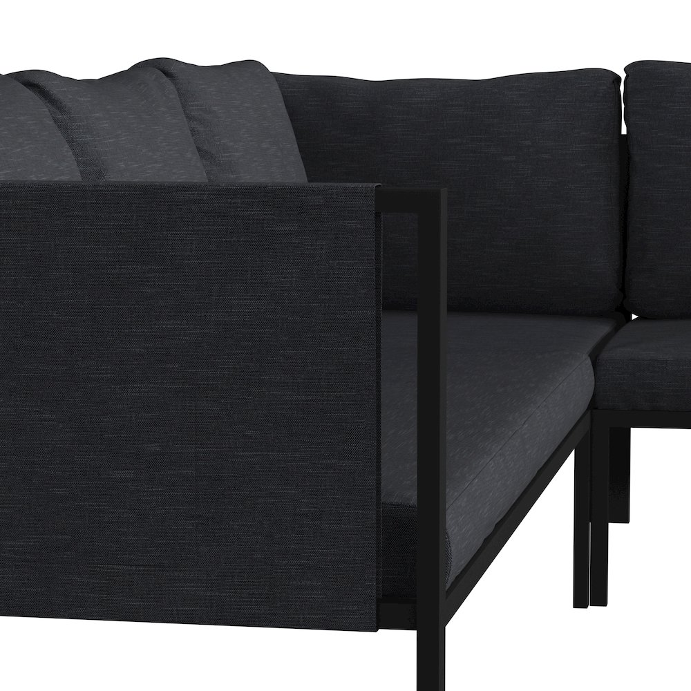 Sectional with Cushions, Black with Charcoal Cushions. Picture 7