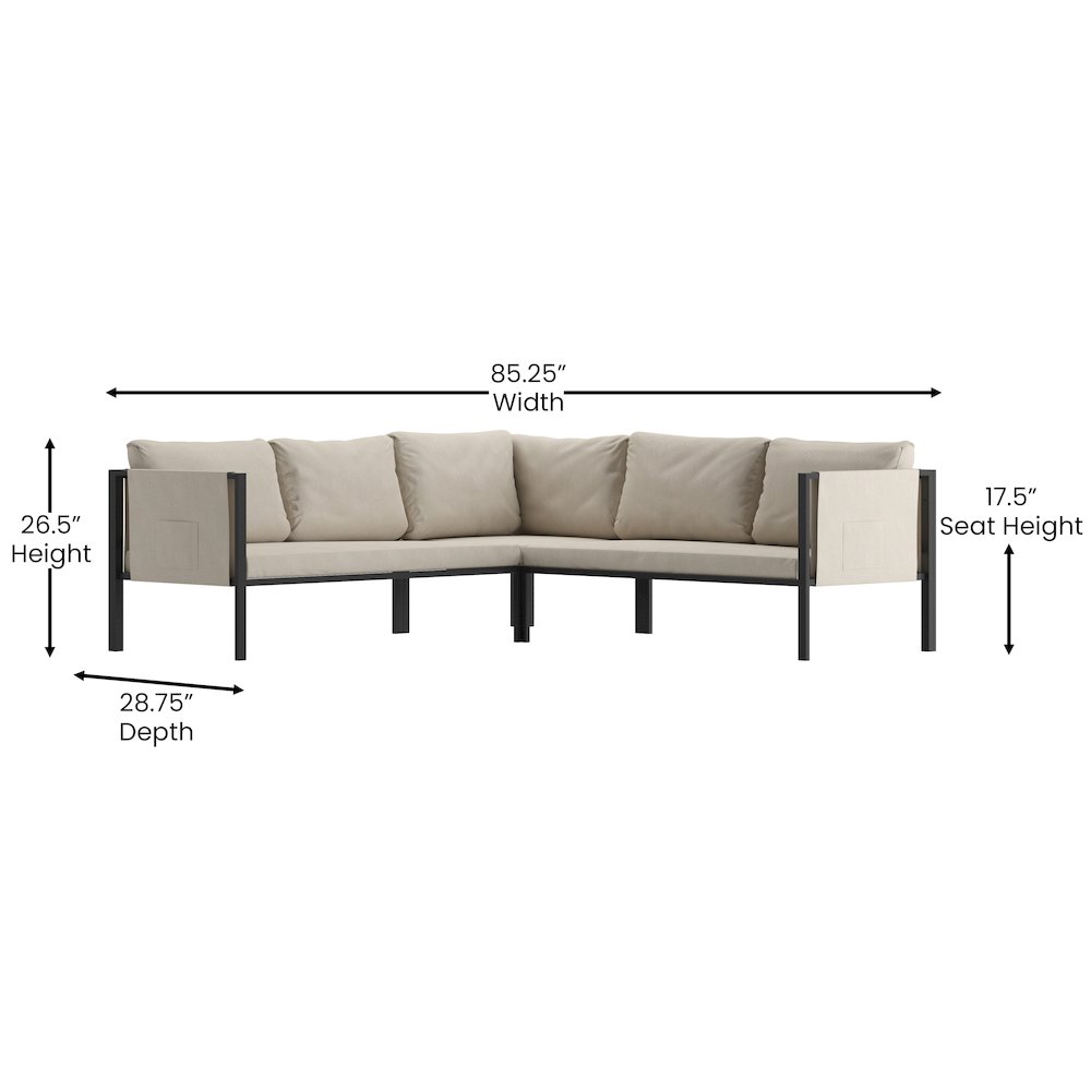 Sectional with Cushions, Black with Beige Cushions. Picture 5