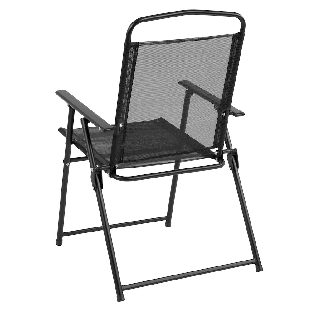 6 Piece Black Patio Garden Set with Umbrella Table and Set of 4 Folding Chairs. Picture 12