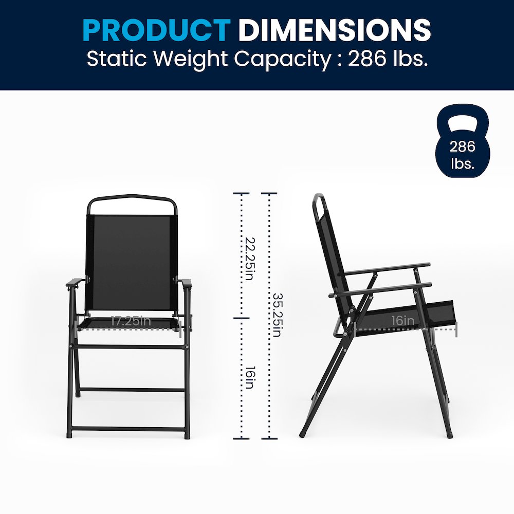 6 Piece Black Patio Garden Set with Umbrella Table and Set of 4 Folding Chairs. Picture 7