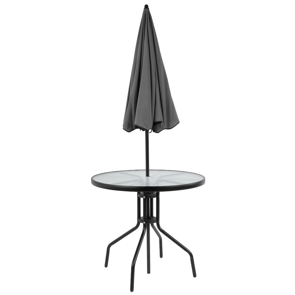 6 Piece Black Patio Garden Set with Umbrella Table and Set of 4 Folding Chairs. Picture 17