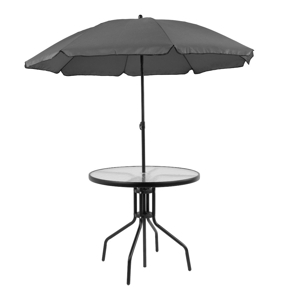 6 Piece Black Patio Garden Set with Umbrella Table and Set of 4 Folding Chairs. Picture 18