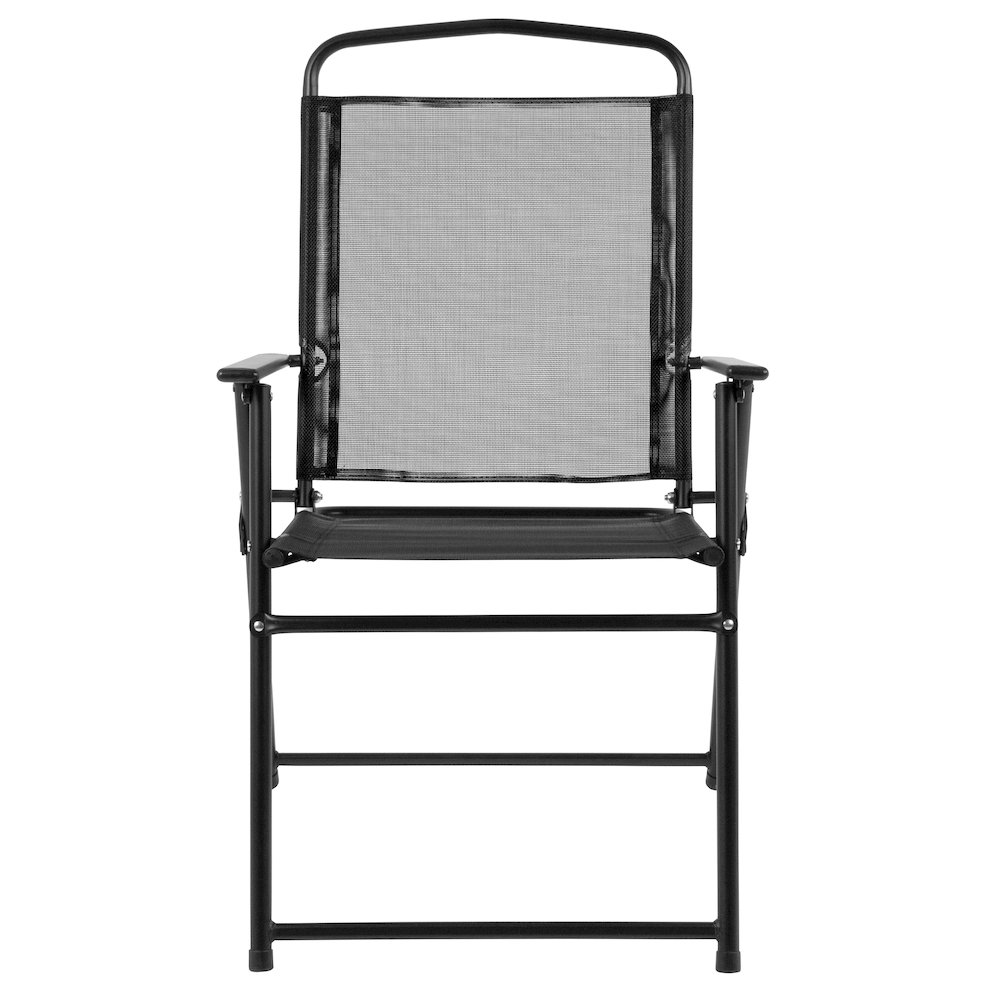 6 Piece Black Patio Garden Set with Umbrella Table and Set of 4 Folding Chairs. Picture 15