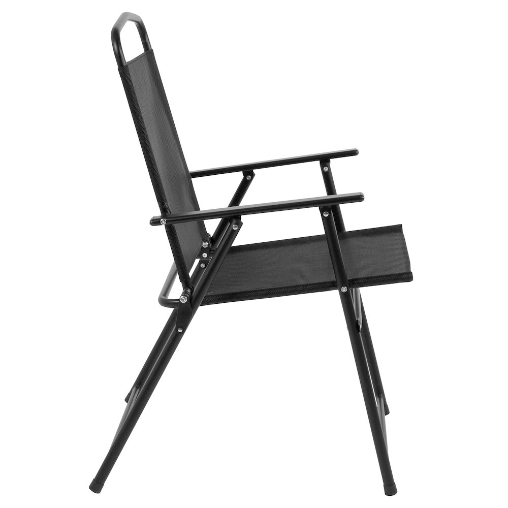 6 Piece Black Patio Garden Set with Umbrella Table and Set of 4 Folding Chairs. Picture 14