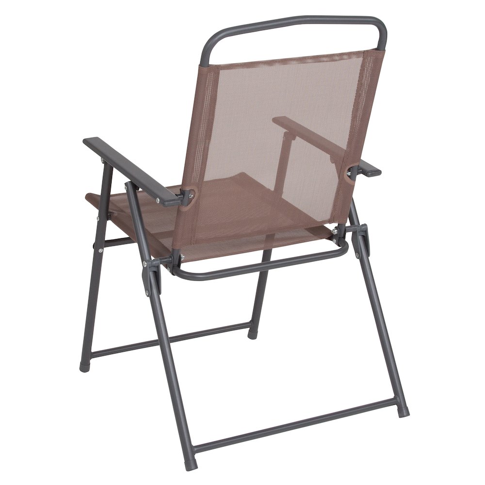 6 Piece Brown Patio Garden Set with Umbrella Table and Set of 4 Folding Chairs. Picture 12