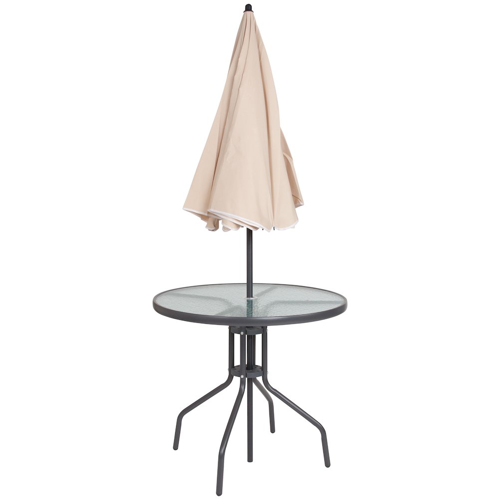 6 Piece Brown Patio Garden Set with Umbrella Table and Set of 4 Folding Chairs. Picture 17
