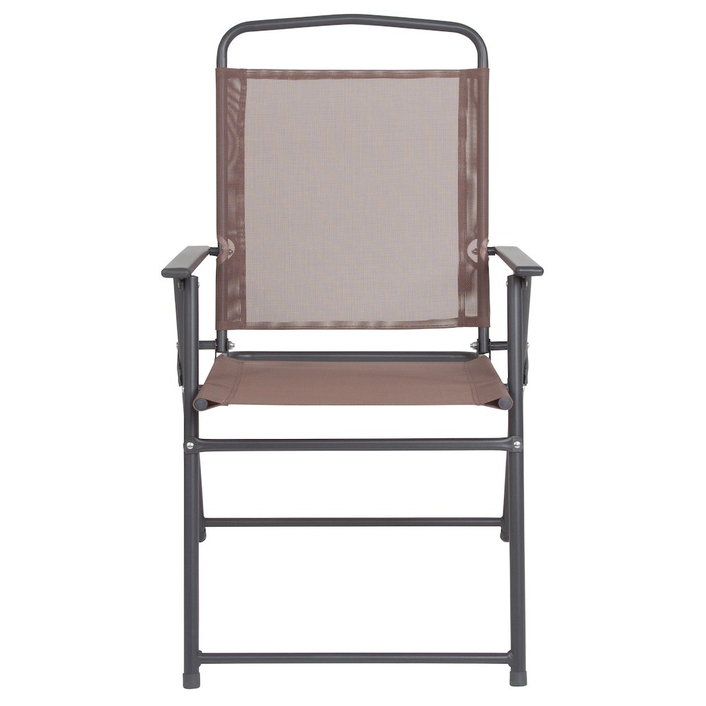 6 Piece Brown Patio Garden Set with Umbrella Table and Set of 4 Folding Chairs. Picture 15
