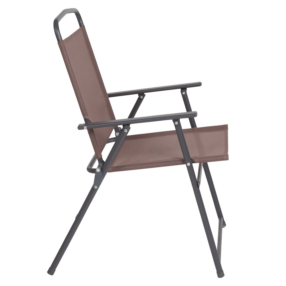 6 Piece Brown Patio Garden Set with Umbrella Table and Set of 4 Folding Chairs. Picture 14