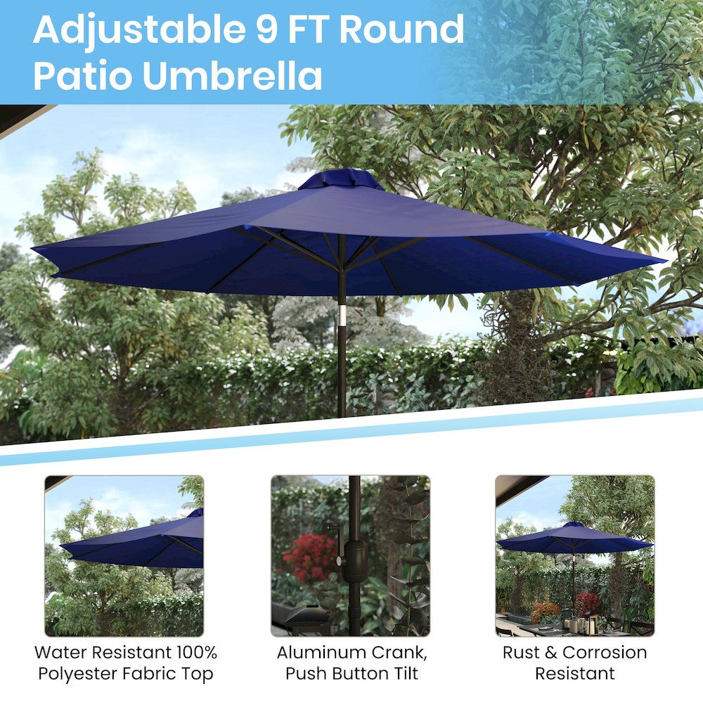 Navy 9 FT Round Umbrella with 1.5" Diameter Aluminum Pole. Picture 5