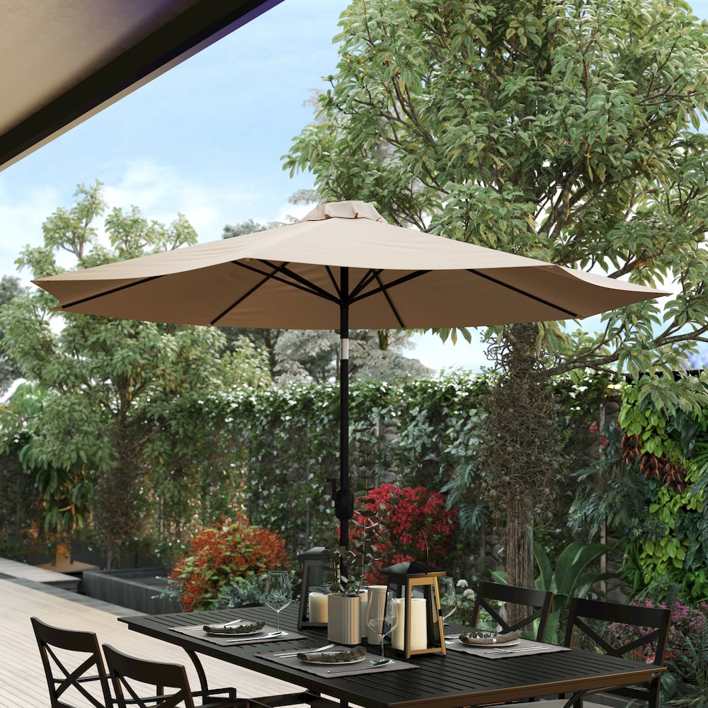Tan 9 FT Round Umbrella with 1.5" Diameter Aluminum Pole. Picture 2