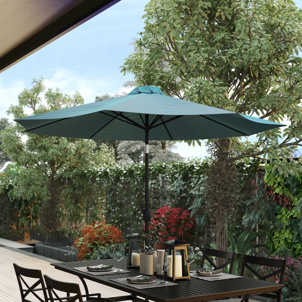 Teal 9 FT Round Umbrella with 1.5" Diameter Aluminum Pole. Picture 2